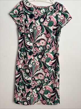Gorgeous Boden Women's Pink White NavyGreen Floral Shift Dress 57%Cotton Size 6L